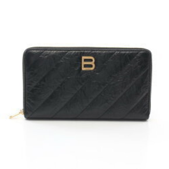 Balenciaga CRUSH Continental Wallet Quilted Leather Long Black - Picture 1 of 8
